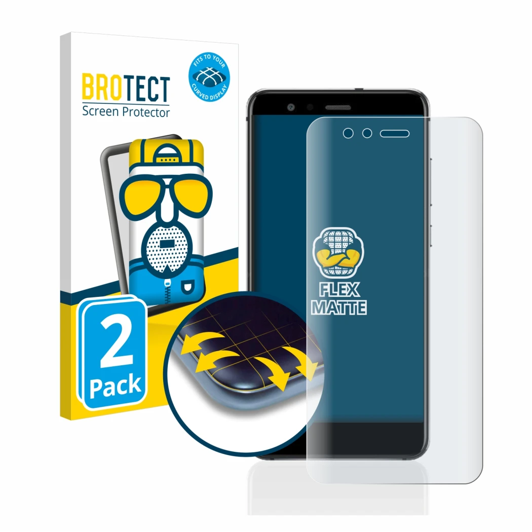 Parte frontale di una confezione del prodotto con il logo del marchio BROTECT. Accanto è raffigurato il dispositivo Huawei P10