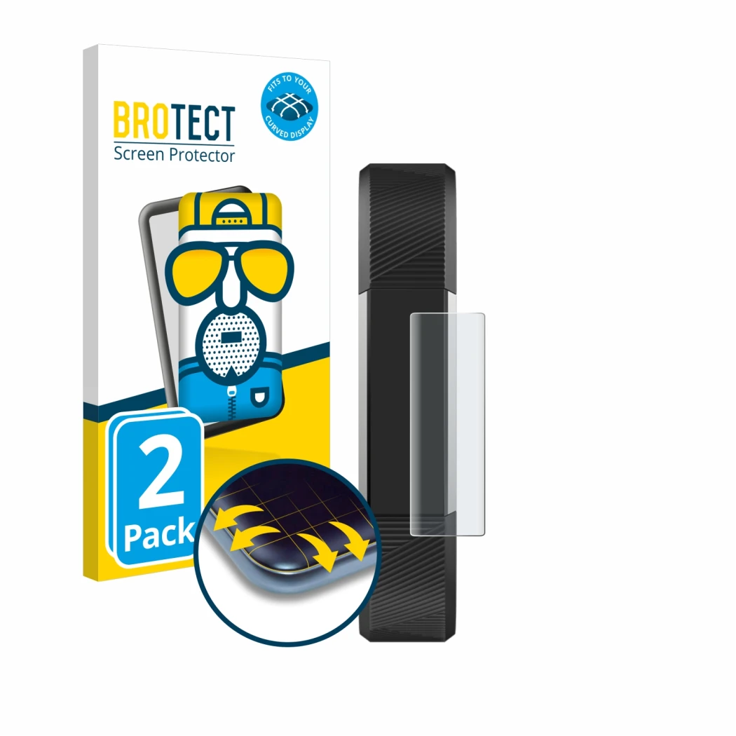Parte frontale di una confezione del prodotto con il logo del marchio BROTECT. Accanto è raffigurato il dispositivo Fitbit Alt
