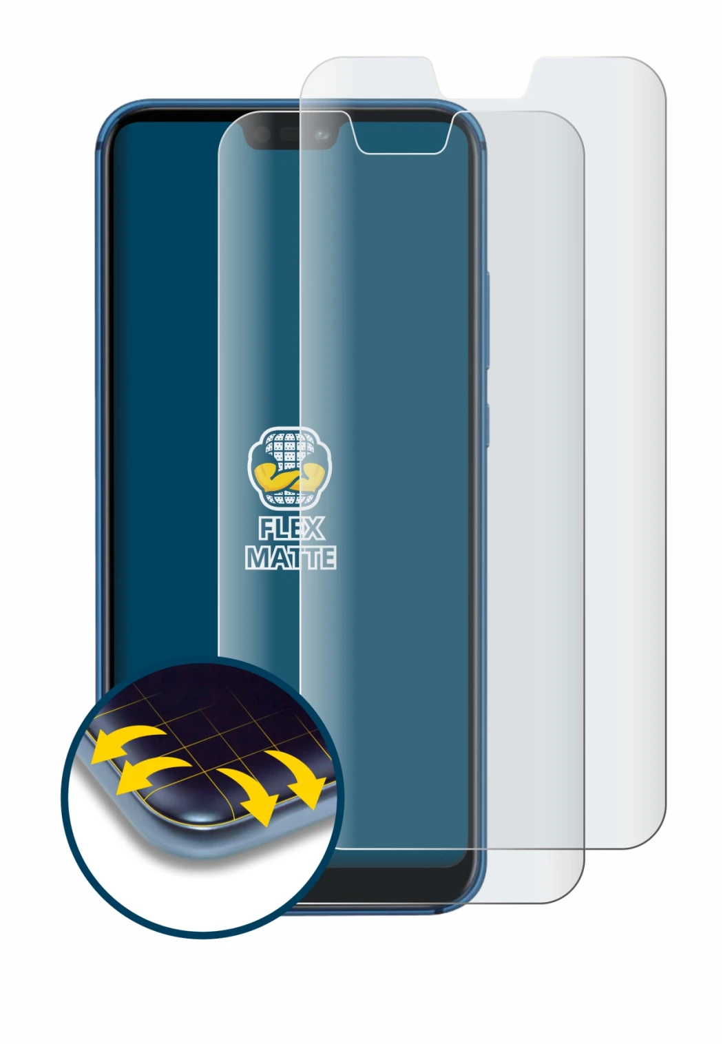 Immagine del dispositivo Huawei P20 lite 2018 con un'ampia varietà di protezioni per lo schermo.