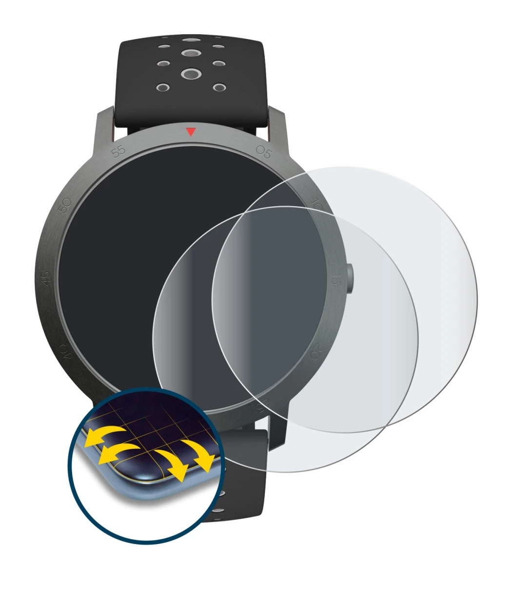 Immagine del dispositivo Withings Steel HR Sport (40 mm) con un'ampia varietà di protezioni per lo schermo.