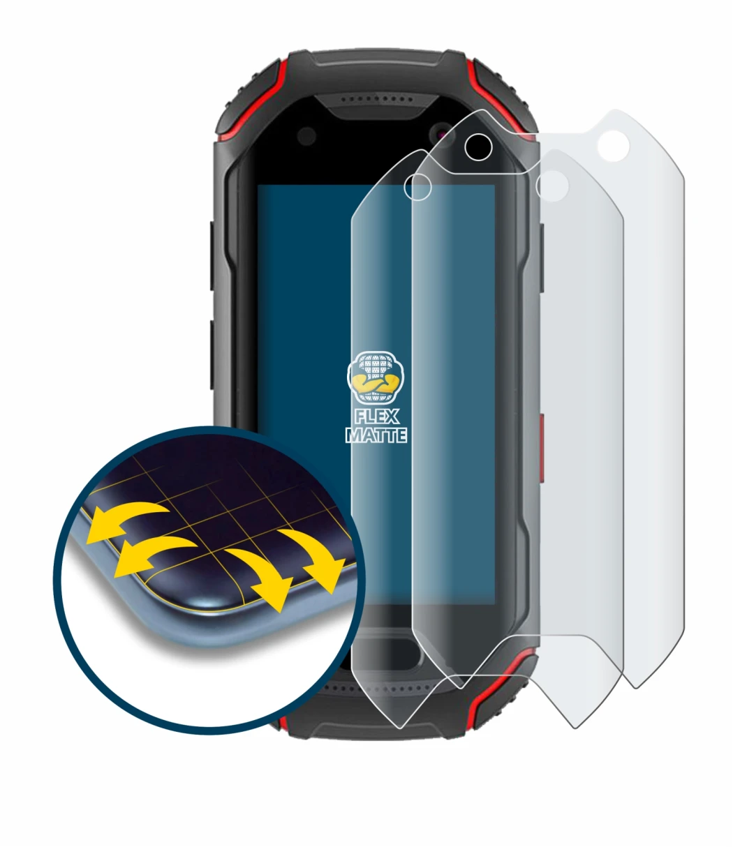 Immagine del dispositivo Unihertz Atom con un'ampia varietà di protezioni per lo schermo.