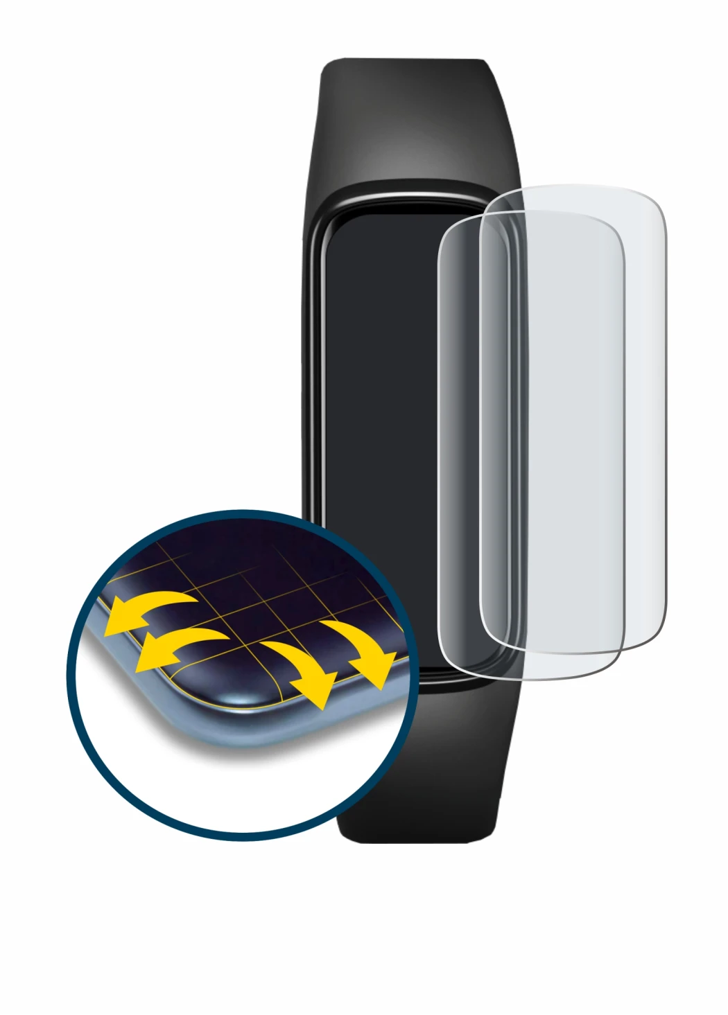 Immagine del dispositivo Samsung Galaxy Fit e con un'ampia varietà di protezioni per lo schermo.