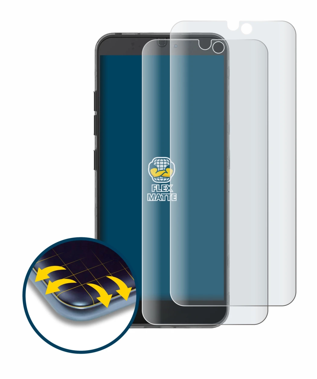 Immagine del dispositivo Fairphone 3 con un'ampia varietà di protezioni per lo schermo.