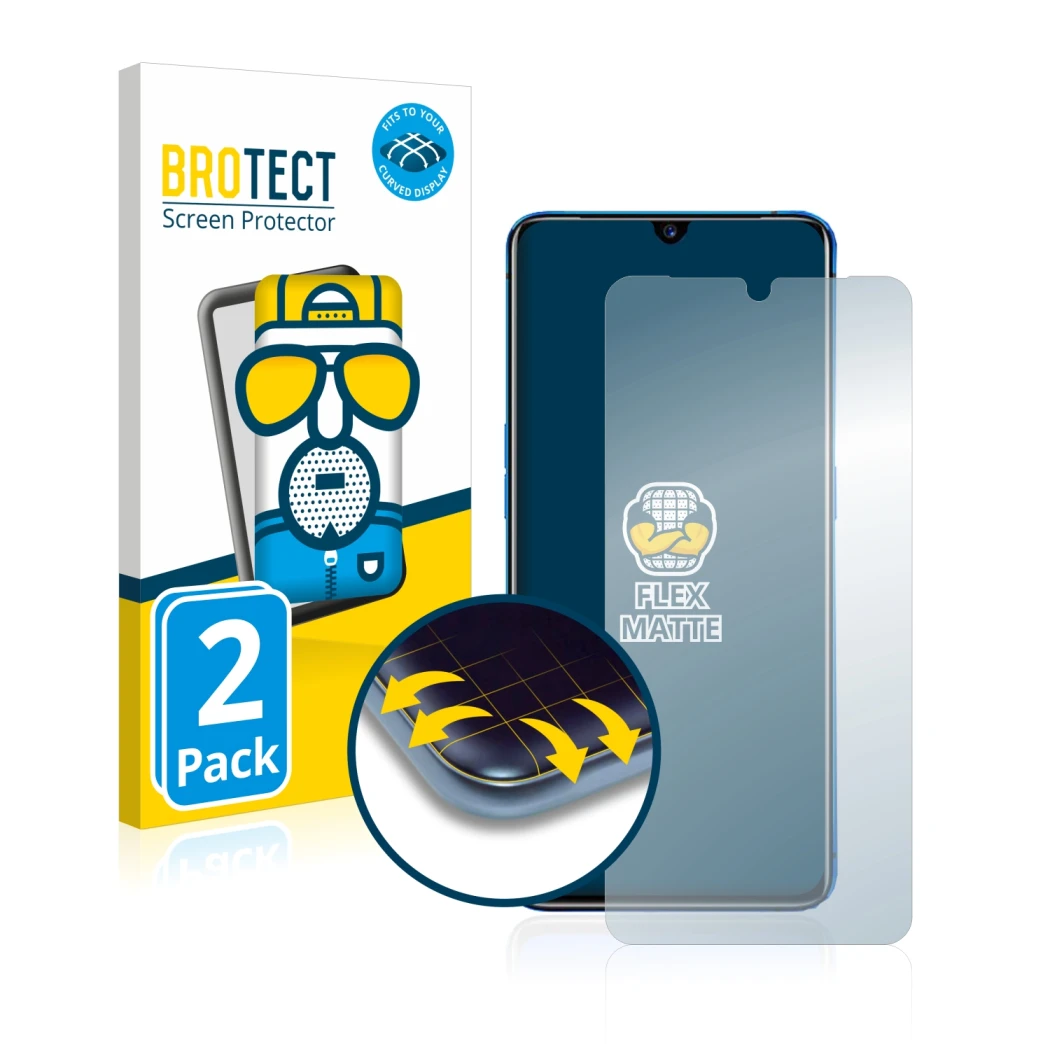 Parte frontale di una confezione del prodotto con il logo del marchio BROTECT. Accanto è raffigurato il dispositivo realme X2 