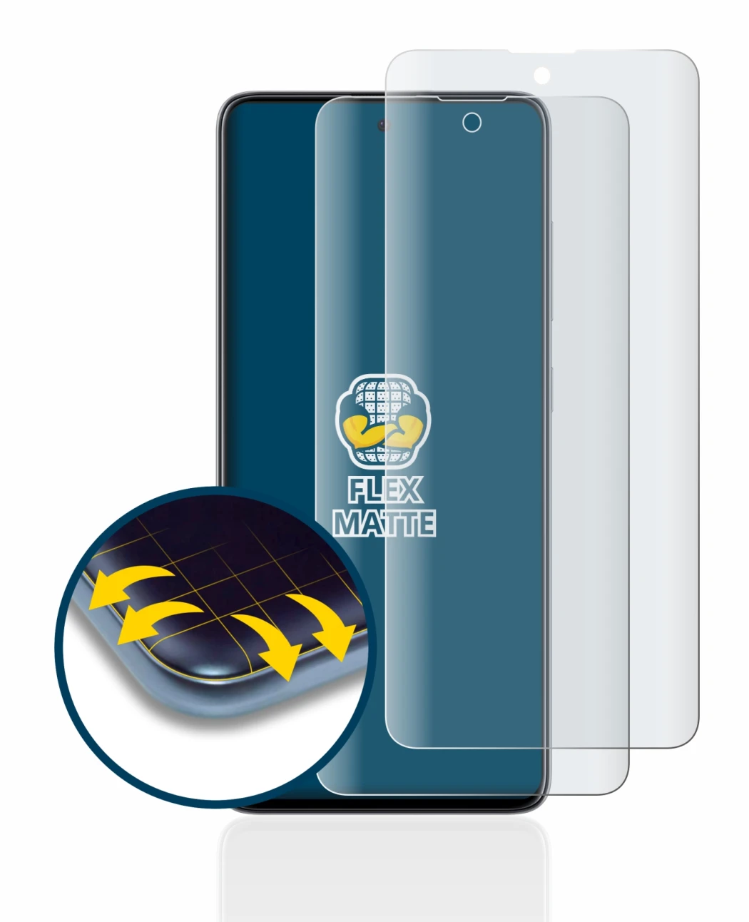 Immagine del dispositivo Samsung Galaxy A51 con un'ampia varietà di protezioni per lo schermo.