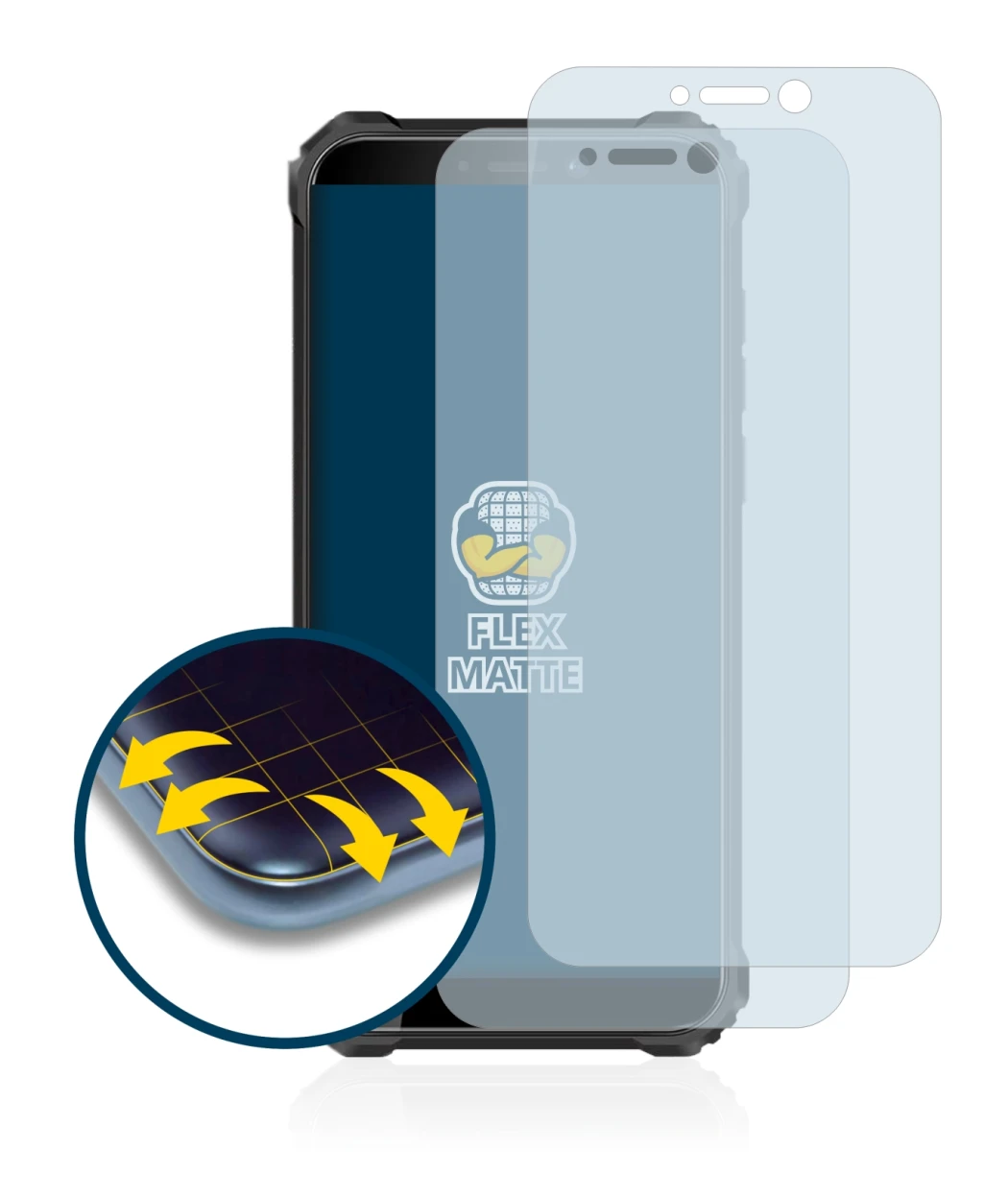 Immagine del dispositivo Oukitel WP5 Pro con un'ampia varietà di protezioni per lo schermo.
