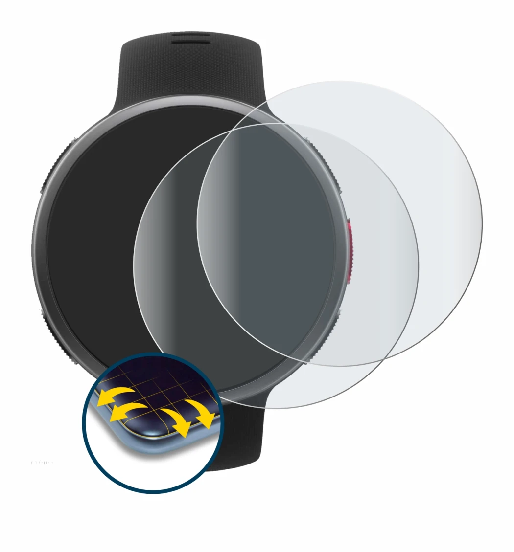 Immagine del dispositivo Polar Vantage V2 con un'ampia varietà di protezioni per lo schermo.