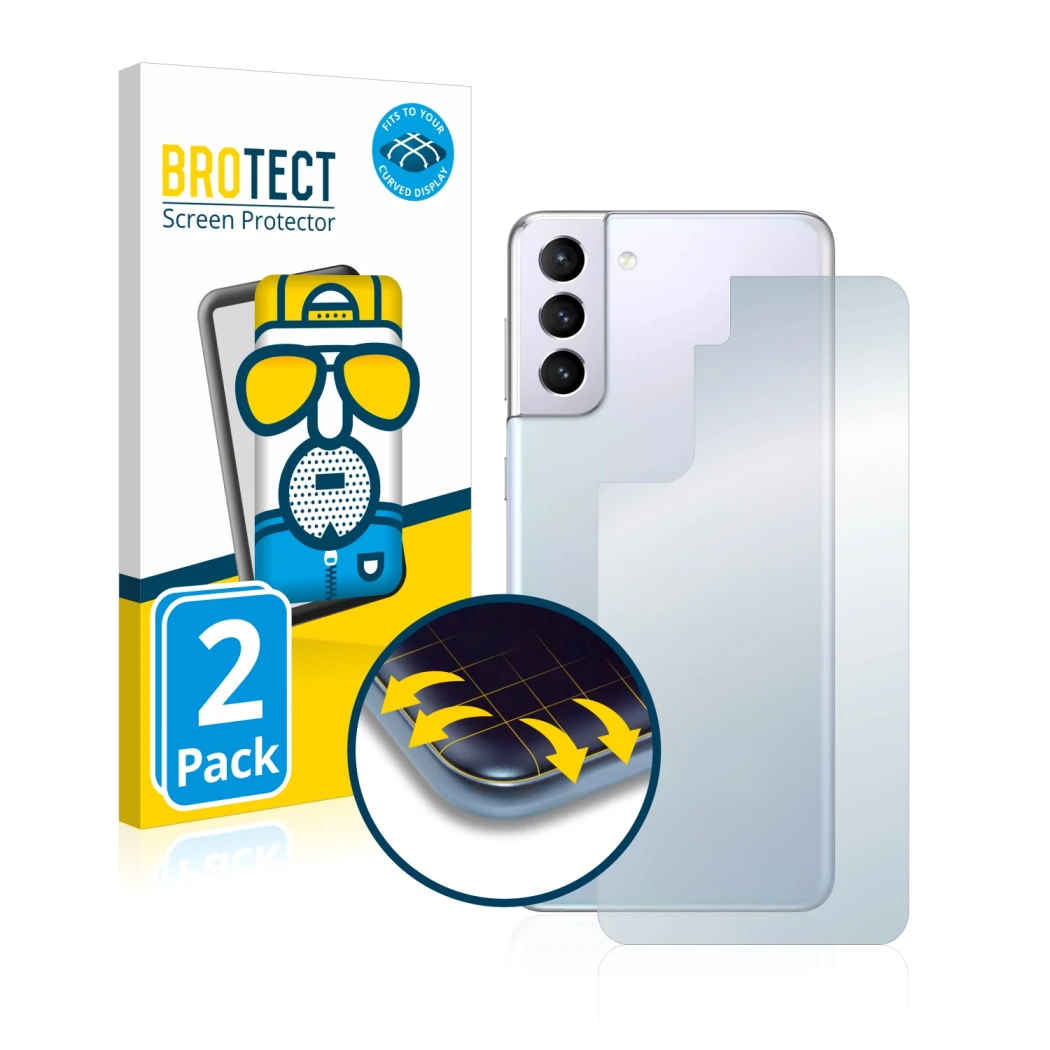 Parte frontale di una confezione del prodotto con il logo del marchio BROTECT. Accanto è raffigurato il dispositivo Samsung Ga