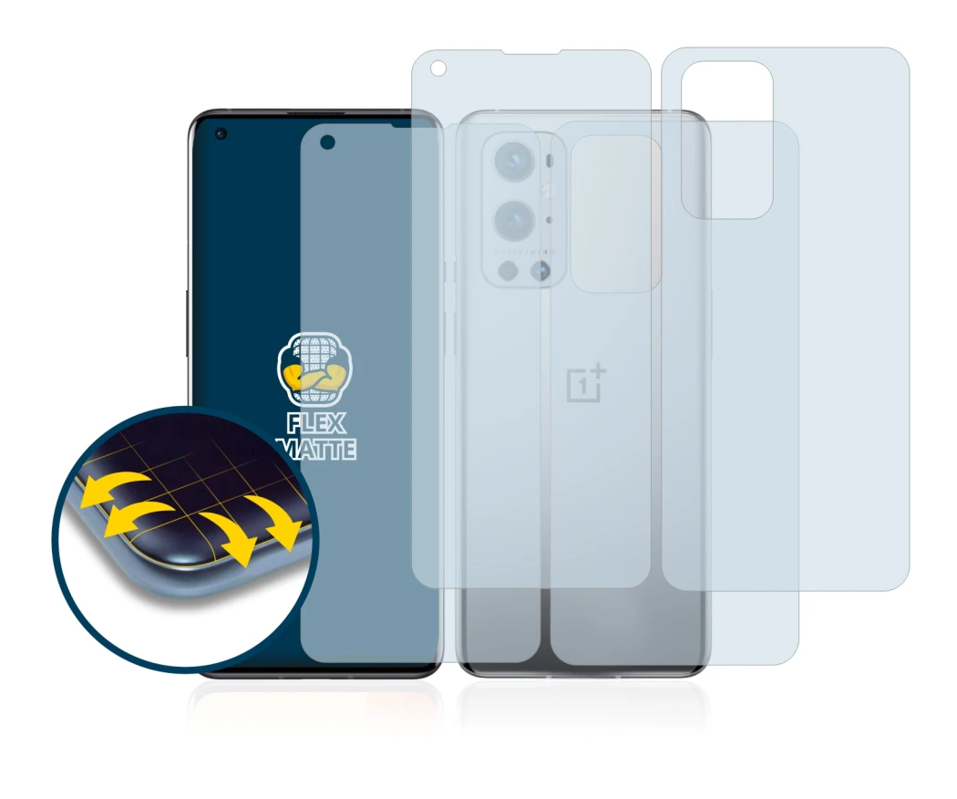 Immagine del dispositivo OnePlus 9 Pro (Fronte+Retro) con un'ampia varietà di protezioni per lo schermo.