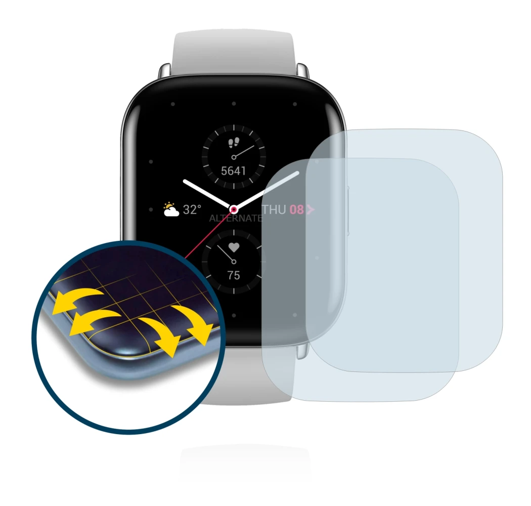 Immagine del dispositivo Huami Amazfit Zepp E Square con un'ampia varietà di protezioni per lo schermo.