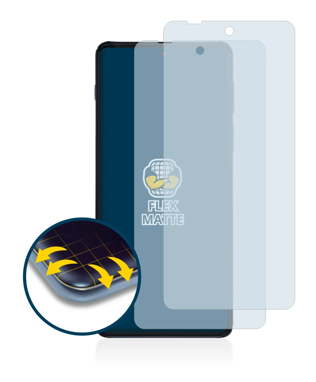 Immagine del dispositivo Motorola Edge 20 Pro con un'ampia varietà di protezioni per lo schermo.