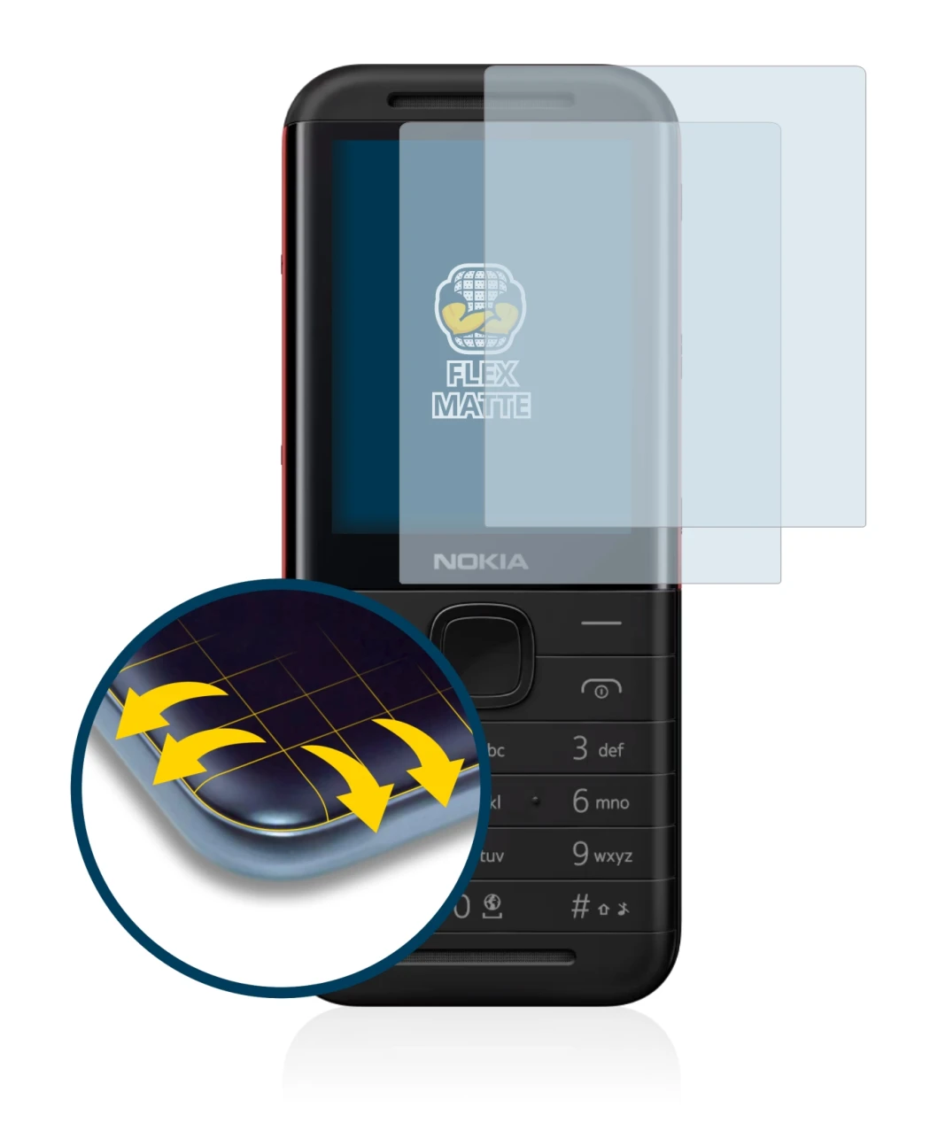 Immagine del dispositivo Nokia 5310 (2020) con un'ampia varietà di protezioni per lo schermo.