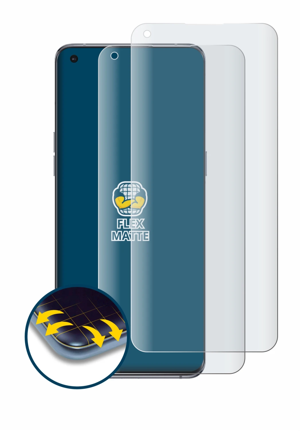 Immagine del dispositivo Oppo Find X5 Pro con un'ampia varietà di protezioni per lo schermo.