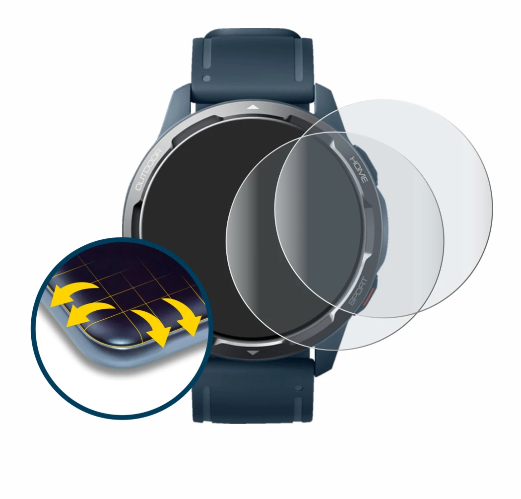 Immagine del dispositivo Xiaomi Watch S1 Active con un'ampia varietà di protezioni per lo schermo.