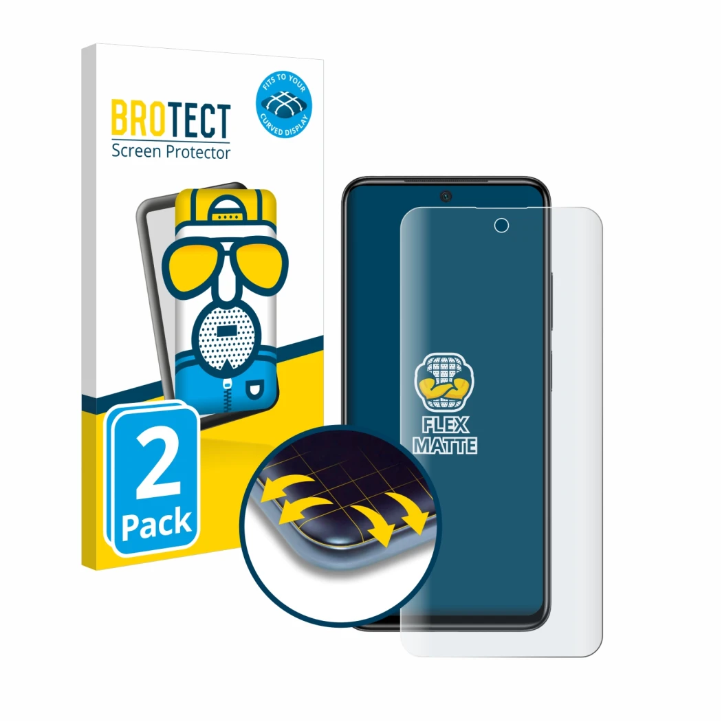 Parte frontale di una confezione del prodotto con il logo del marchio BROTECT. Accanto è raffigurato il dispositivo Xiaomi Poc