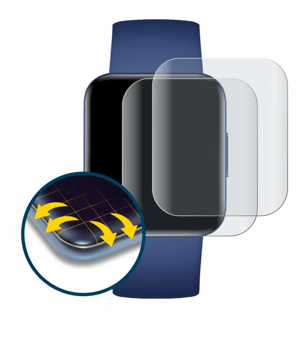 Immagine del dispositivo Xiaomi Poco Watch con un'ampia varietà di protezioni per lo schermo.