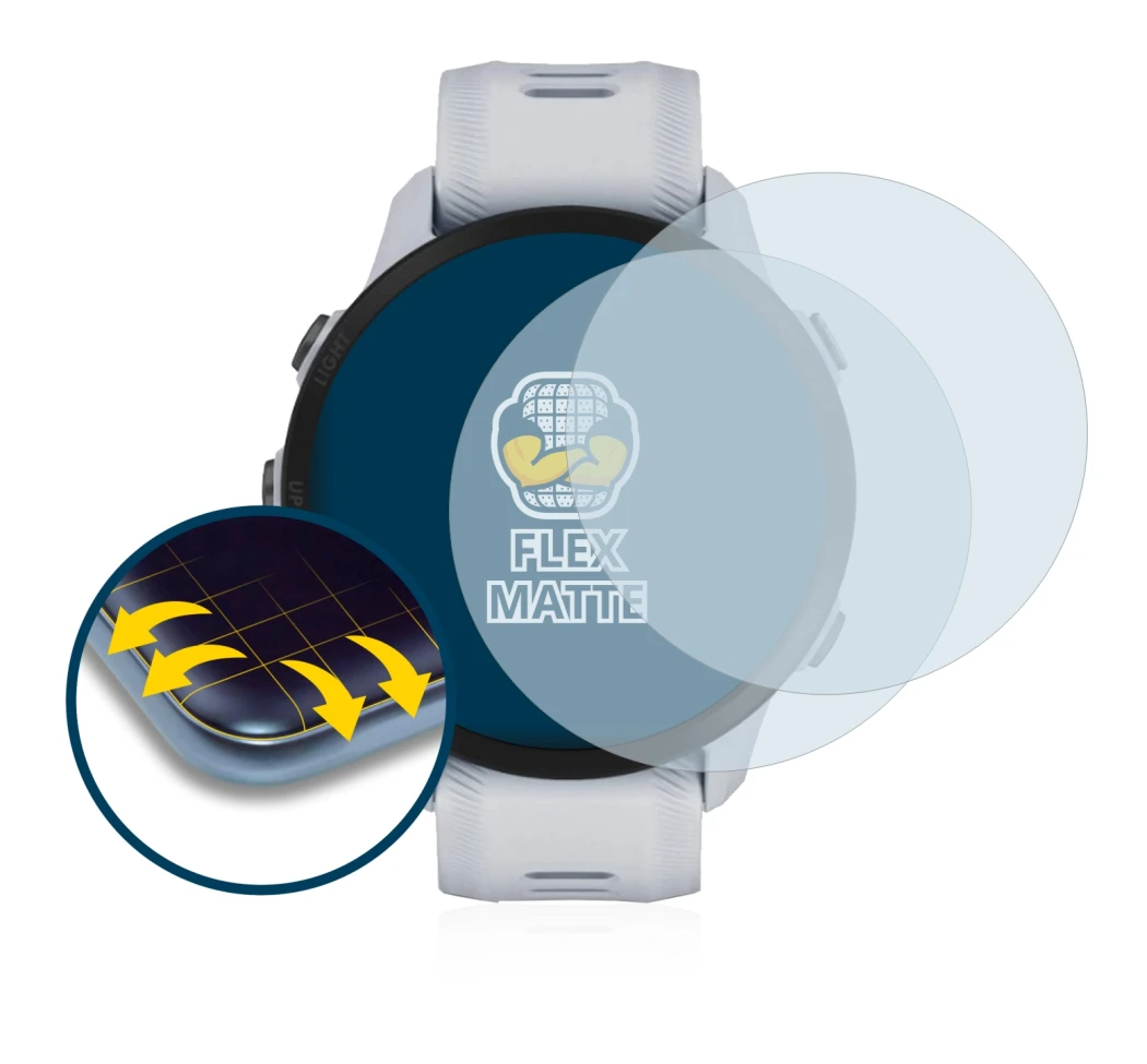 Immagine del dispositivo Garmin Forerunner 955 con un'ampia varietà di protezioni per lo schermo.