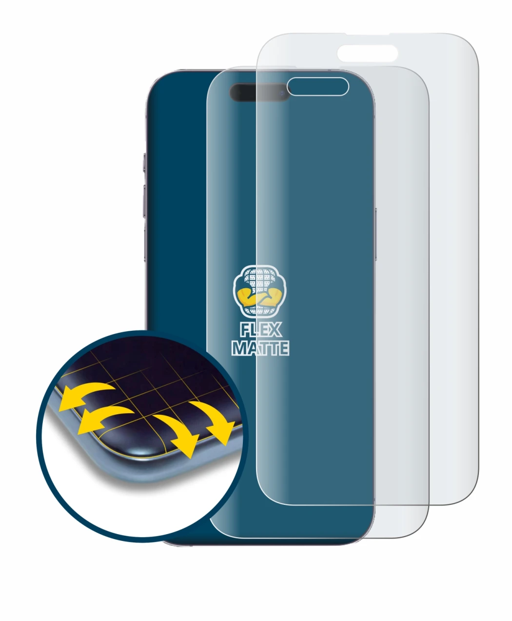 Immagine del dispositivo Apple iPhone 14 Pro Max con un'ampia varietà di protezioni per lo schermo.