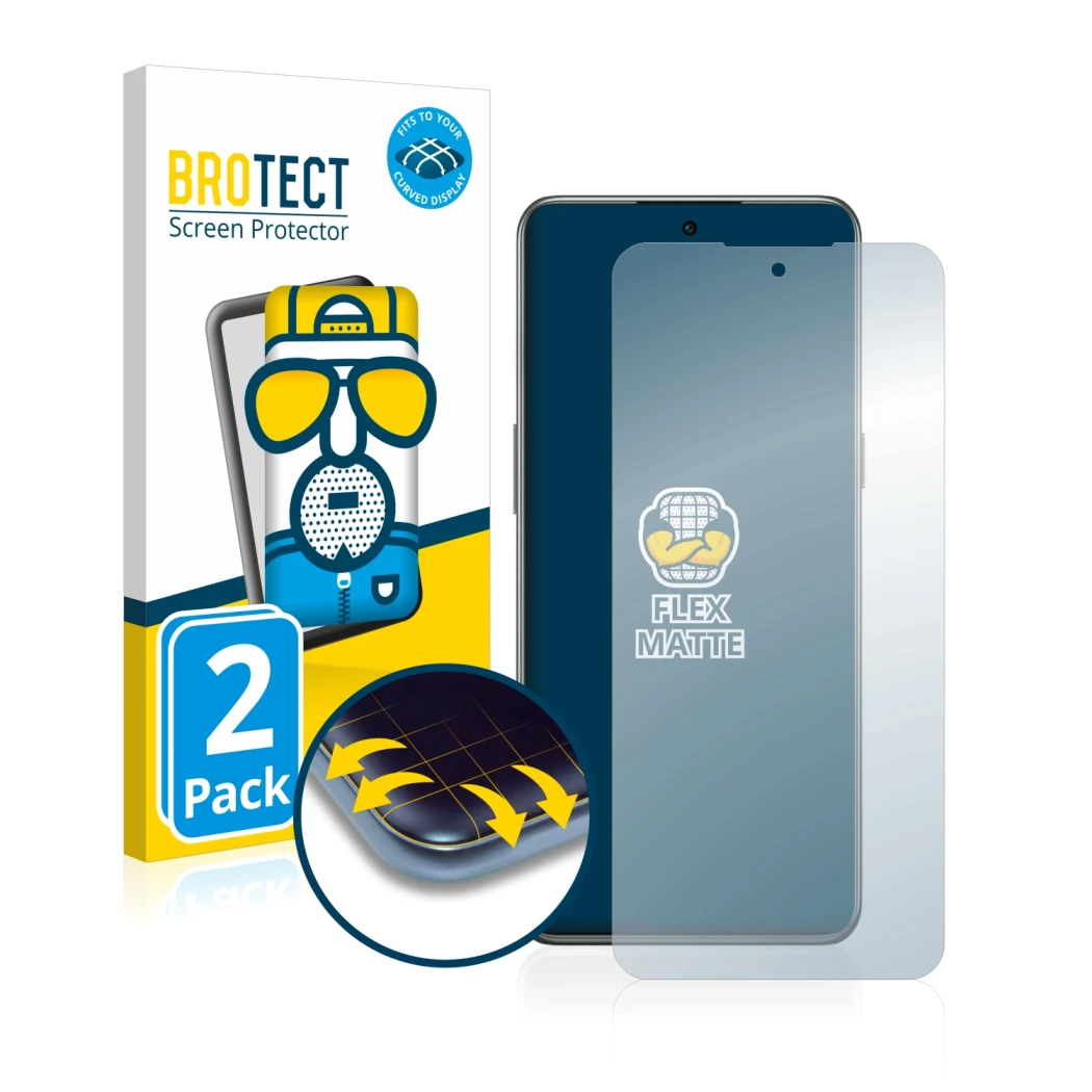 Parte frontale di una confezione del prodotto con il logo del marchio BROTECT. Accanto è raffigurato il dispositivo OnePlus 10