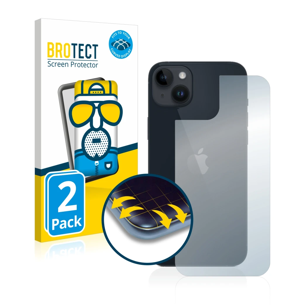 Parte frontale di una confezione del prodotto con il logo del marchio BROTECT. Accanto è raffigurato il dispositivo Apple iPho