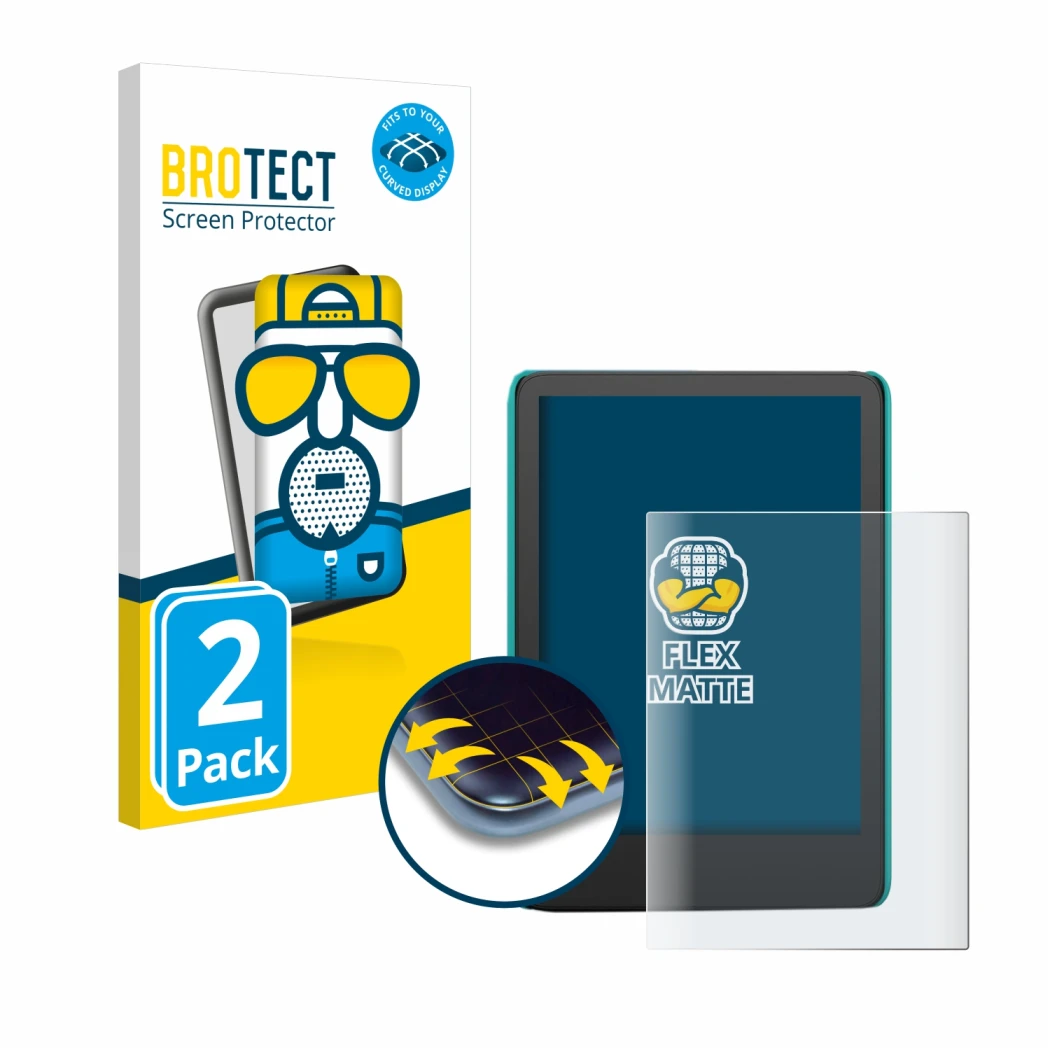 Parte frontale di una confezione del prodotto con il logo del marchio BROTECT. Accanto è raffigurato il dispositivo Amazon Kin