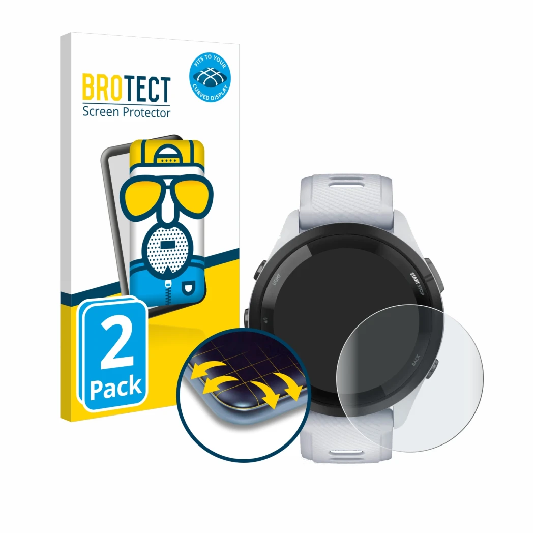 Parte frontale di una confezione del prodotto con il logo del marchio BROTECT. Accanto è raffigurato il dispositivo Garmin For