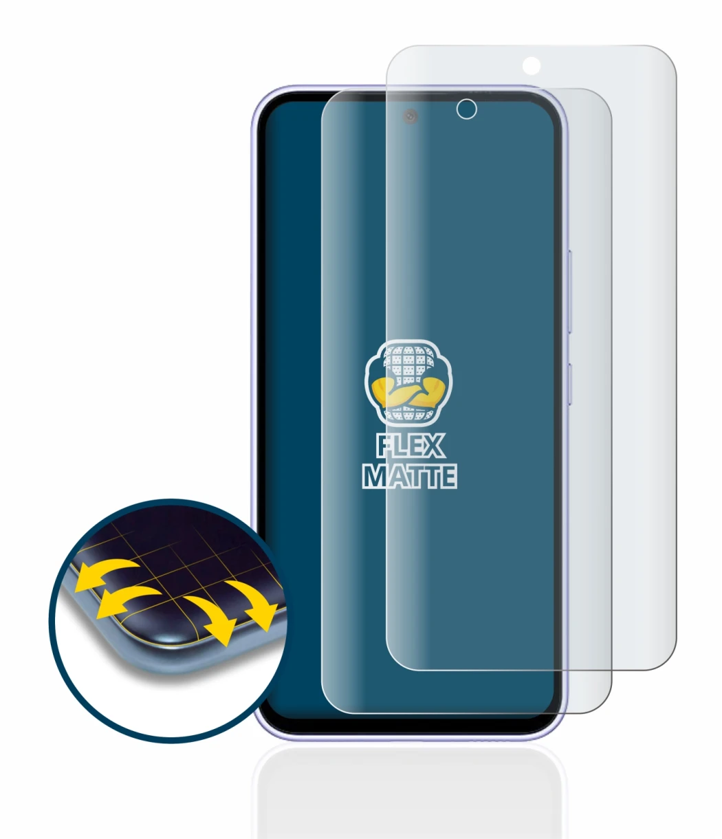 Immagine del dispositivo Samsung Galaxy A54 5G con un'ampia varietà di protezioni per lo schermo.