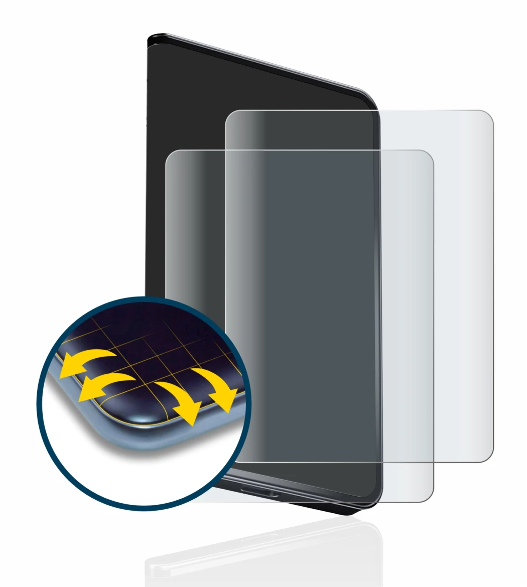 Immagine del dispositivo Ledger Stax crypto wallet con un'ampia varietà di protezioni per lo schermo.