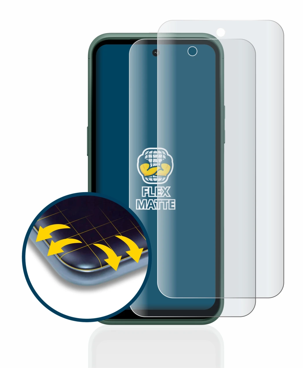 Immagine del dispositivo Nokia XR21 con un'ampia varietà di protezioni per lo schermo.