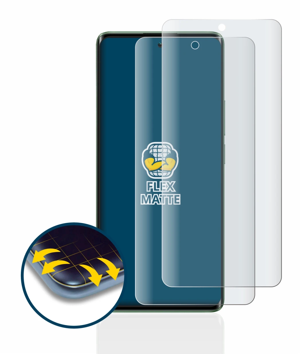 Immagine del dispositivo realme 11 Pro Plus con un'ampia varietà di protezioni per lo schermo.