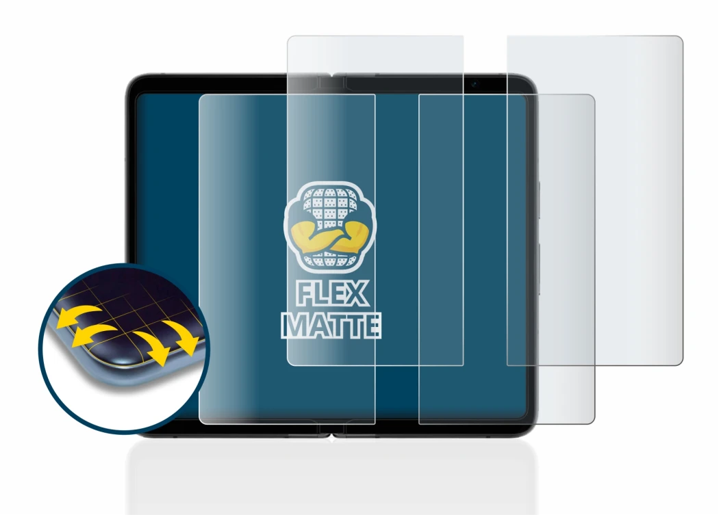 Immagine del dispositivo Google Pixel Fold (Display interno) con un'ampia varietà di protezioni per lo schermo.