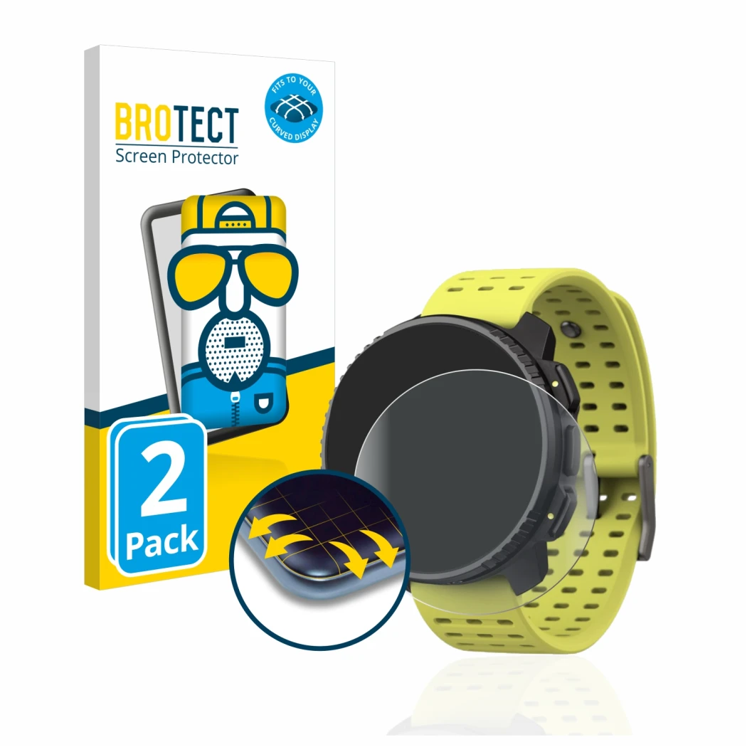 Parte frontale di una confezione del prodotto con il logo del marchio BROTECT. Accanto è raffigurato il dispositivo Suunto Ver