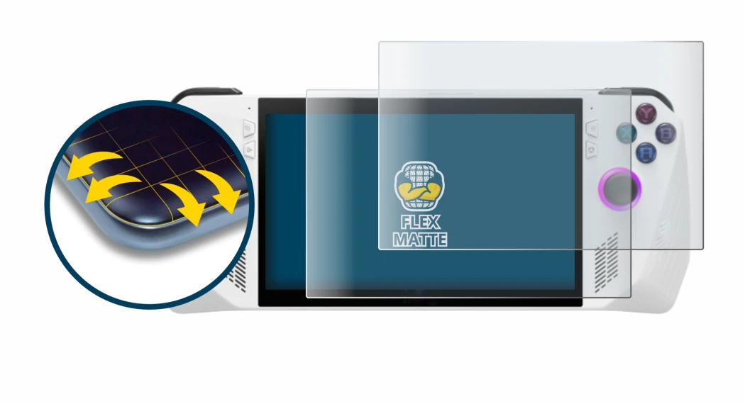 Immagine del dispositivo ASUS ROG Ally (2023) RC71L con un'ampia varietà di protezioni per lo schermo.