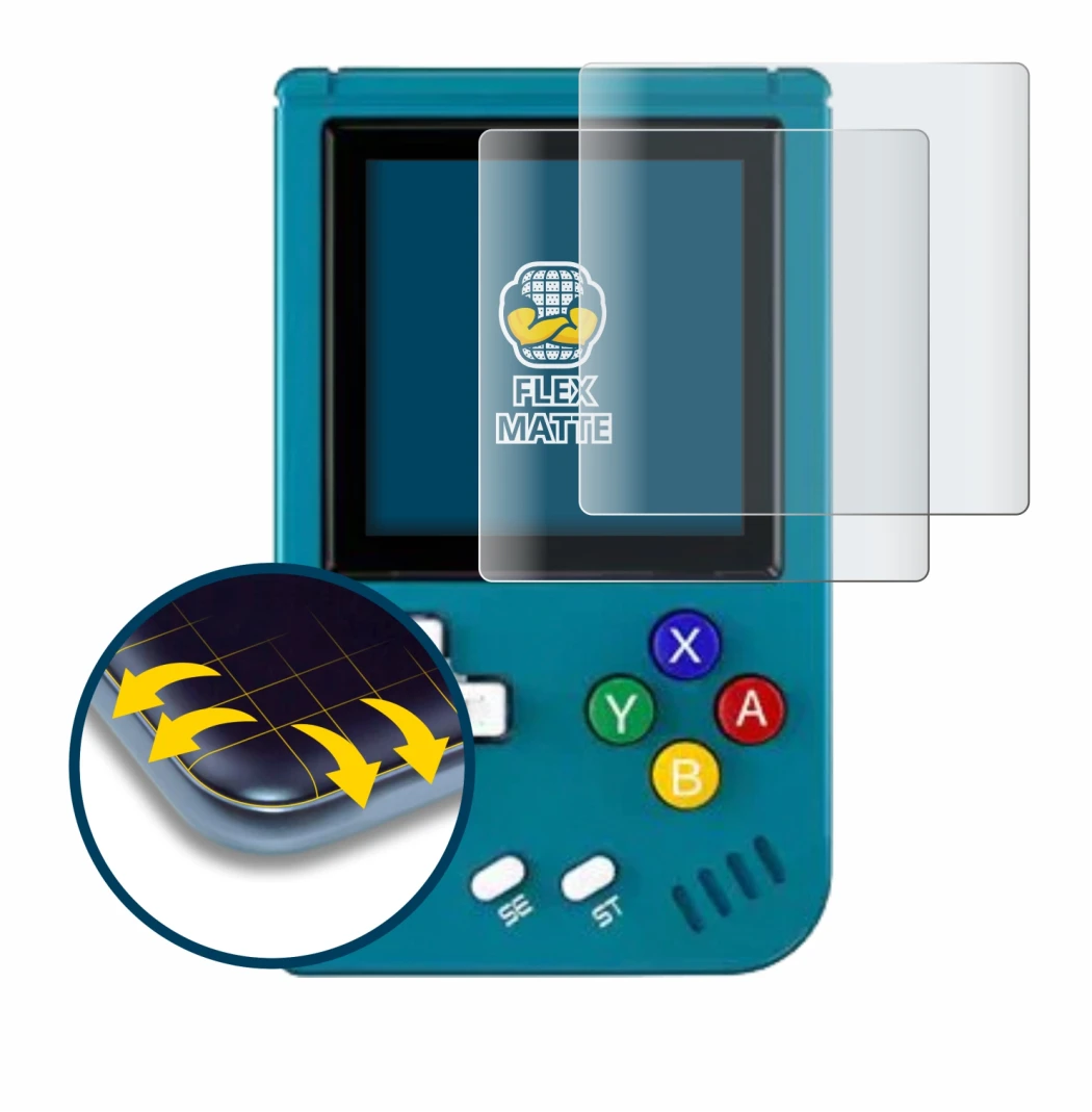 Immagine del dispositivo Anbernic RG Nano con un'ampia varietà di protezioni per lo schermo.