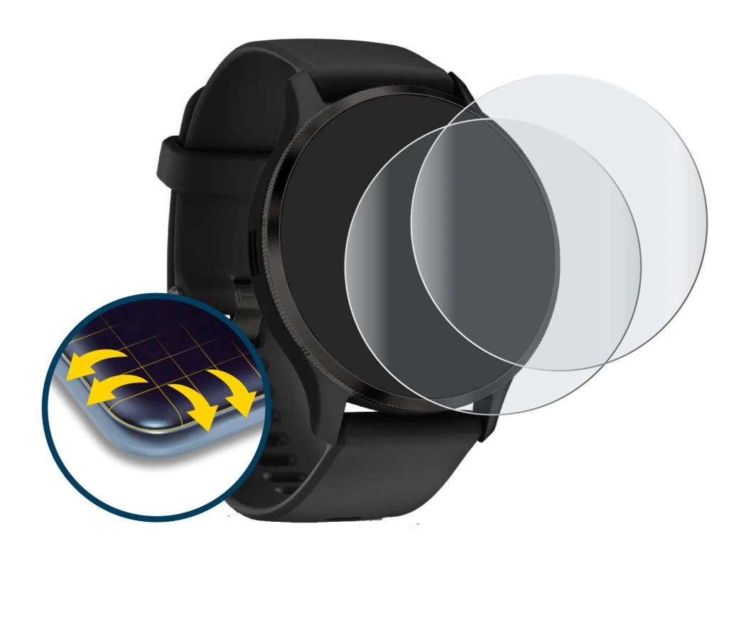 Immagine del dispositivo Garmin Venu 3 con un'ampia varietà di protezioni per lo schermo.