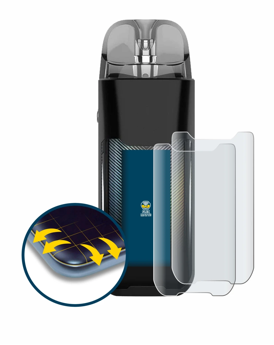 Immagine del dispositivo Vaporesso Luxe XR con un'ampia varietà di protezioni per lo schermo.