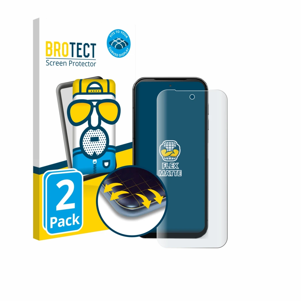 Parte frontale di una confezione del prodotto con il logo del marchio BROTECT. Accanto è raffigurato il dispositivo Fairphone 