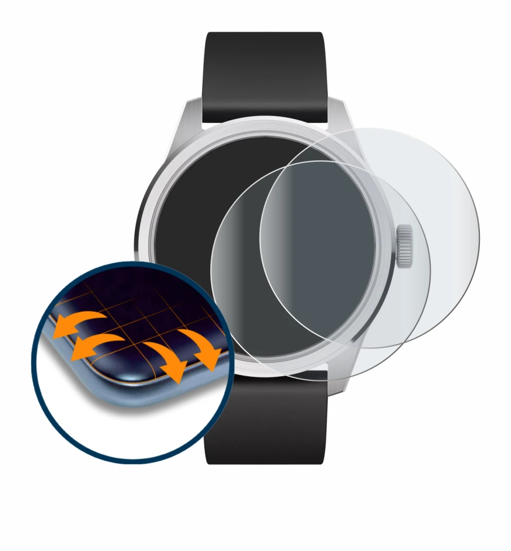 Immagine del dispositivo Withings ScanWatch 2 (42 mm) con un'ampia varietà di protezioni per lo schermo.