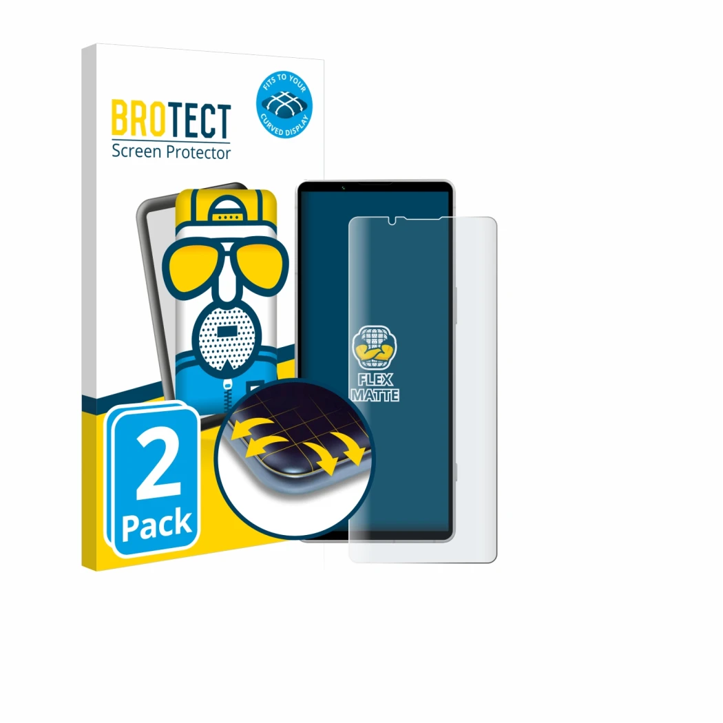 Parte frontale di una confezione del prodotto con il logo del marchio BROTECT. Accanto è raffigurato il dispositivo Sony Xperi