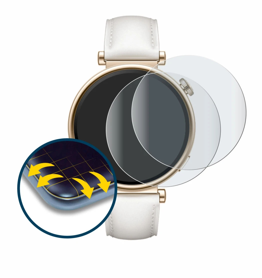 Immagine del dispositivo Huawei Watch GT 4 (41mm) con un'ampia varietà di protezioni per lo schermo.