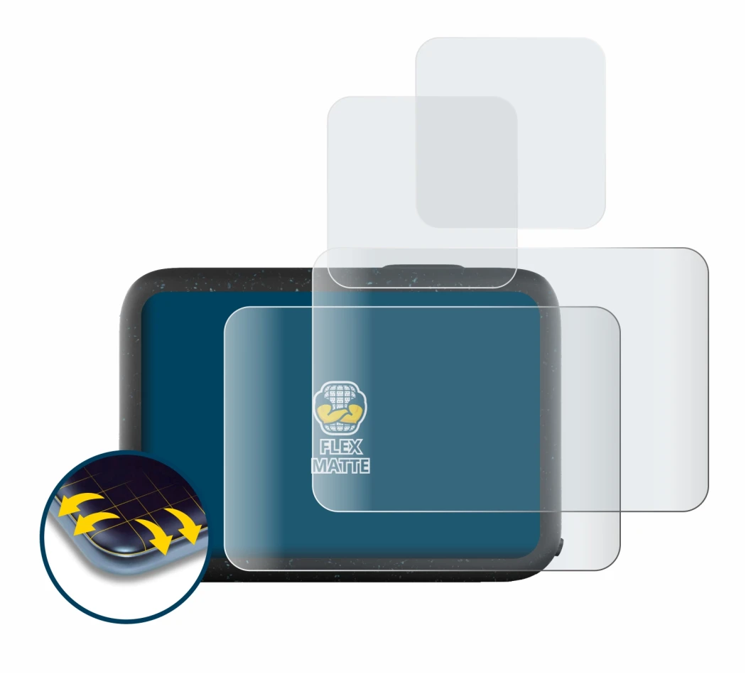 Immagine del dispositivo GoPro Hero 12 Black con un'ampia varietà di protezioni per lo schermo.