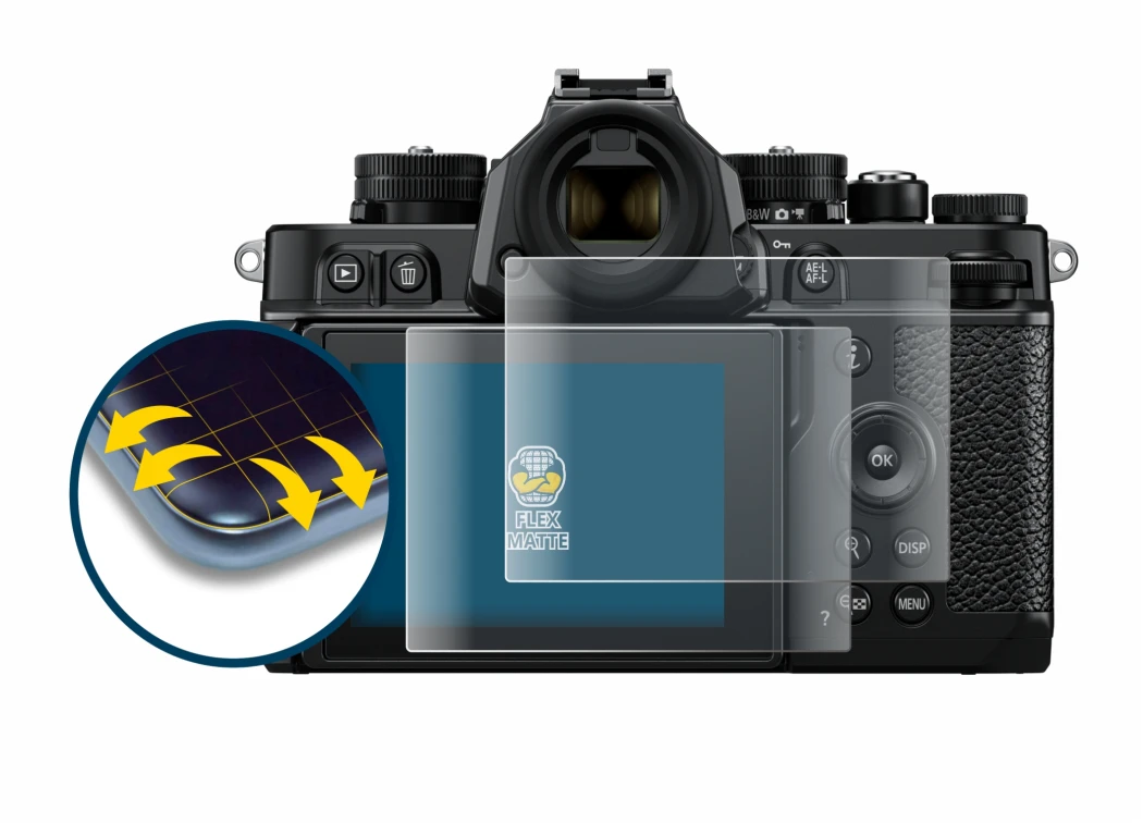 Immagine del dispositivo Nikon Z F con un'ampia varietà di protezioni per lo schermo.