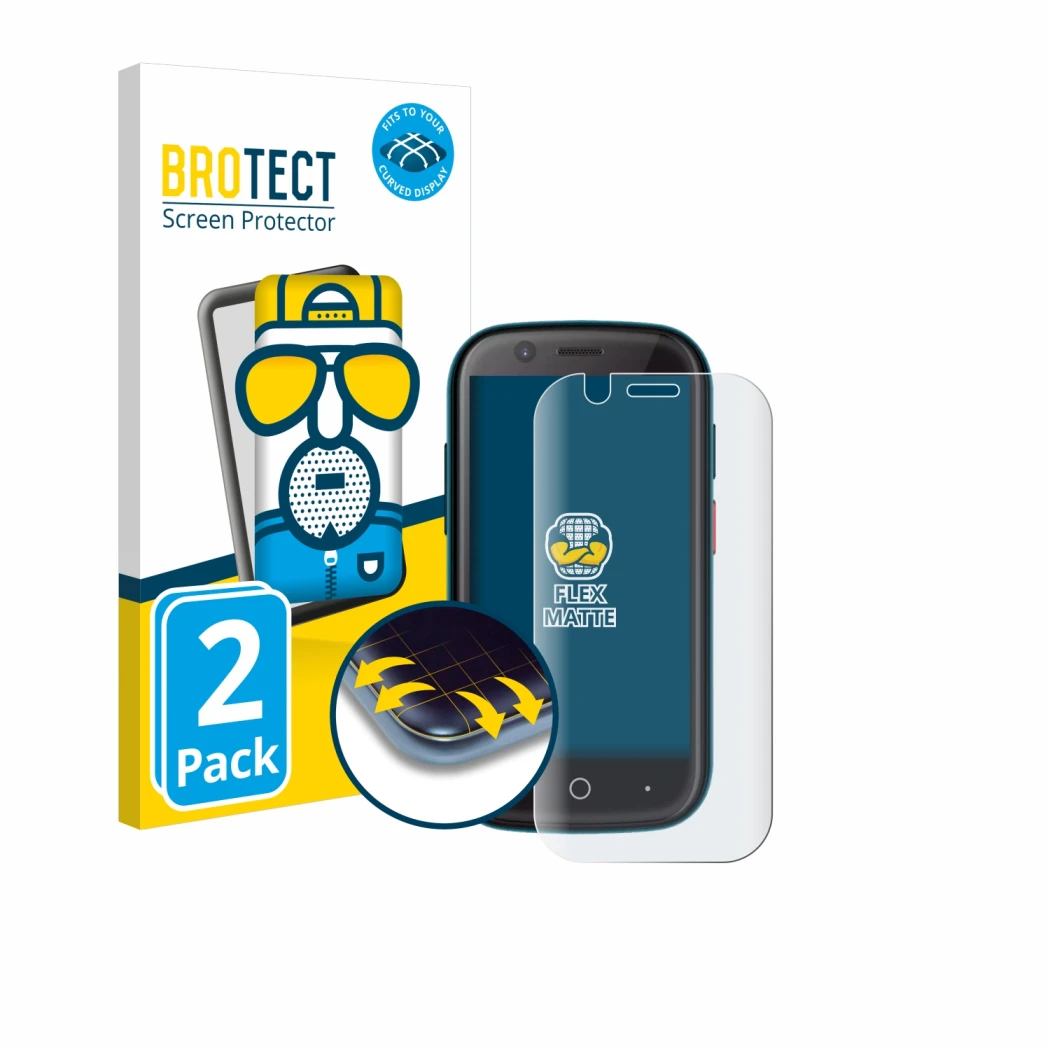 Parte frontale di una confezione del prodotto con il logo del marchio BROTECT. Accanto è raffigurato il dispositivo Unihertz J