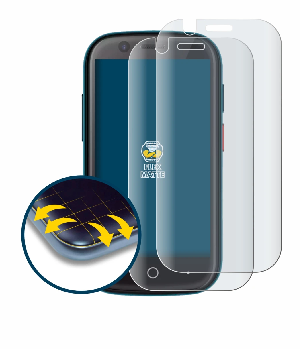 Immagine del dispositivo Unihertz Jelly 2E con un'ampia varietà di protezioni per lo schermo.