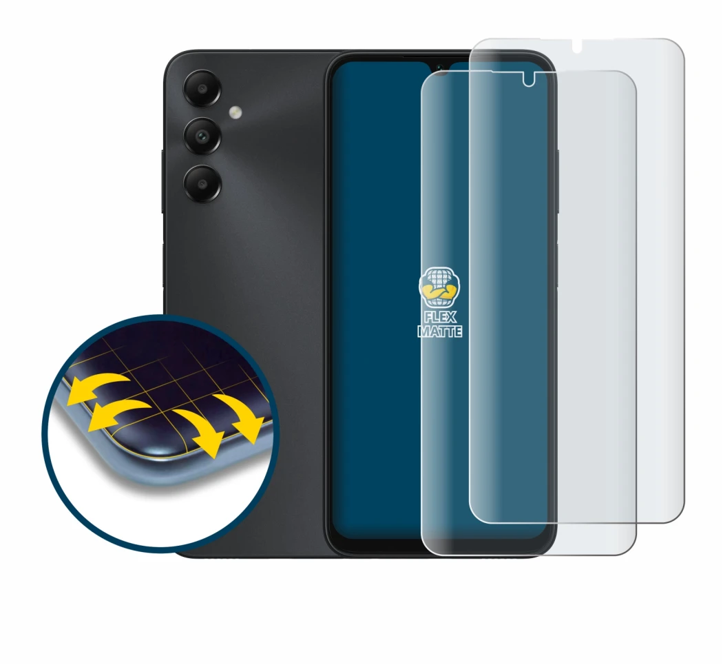 Immagine del dispositivo Samsung Galaxy A05s con un'ampia varietà di protezioni per lo schermo.