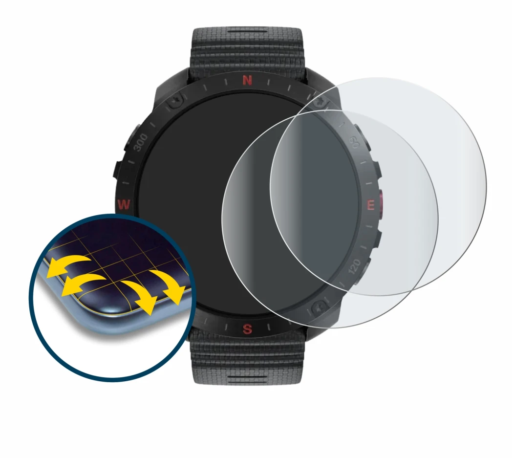 Immagine del dispositivo Polar Grit X2 Pro con un'ampia varietà di protezioni per lo schermo.