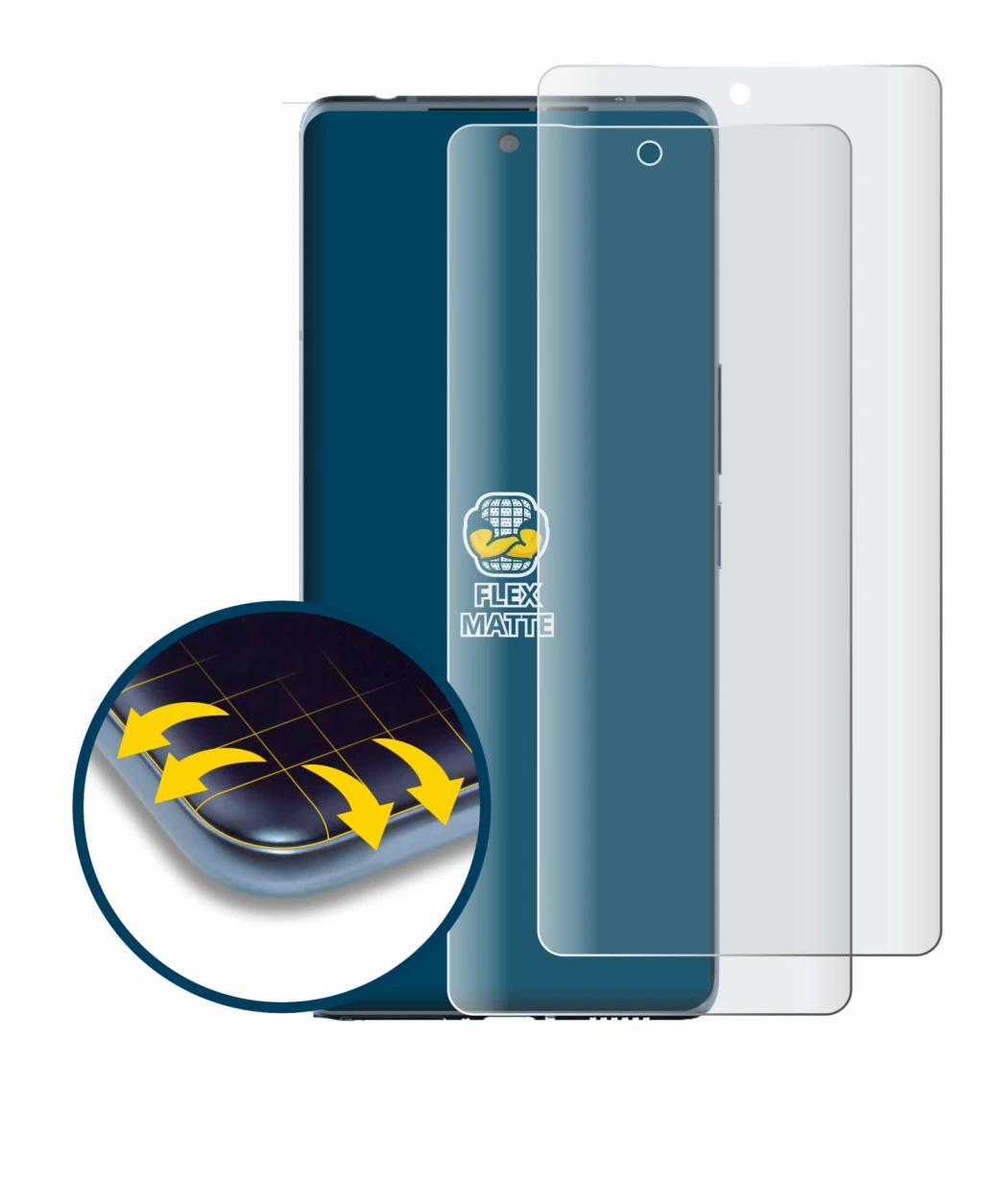 Immagine del dispositivo HTC U24 Pro con un'ampia varietà di protezioni per lo schermo.