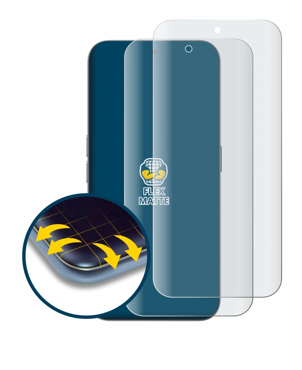 Immagine del dispositivo Nothing Phone (2a) Plus con un'ampia varietà di protezioni per lo schermo.