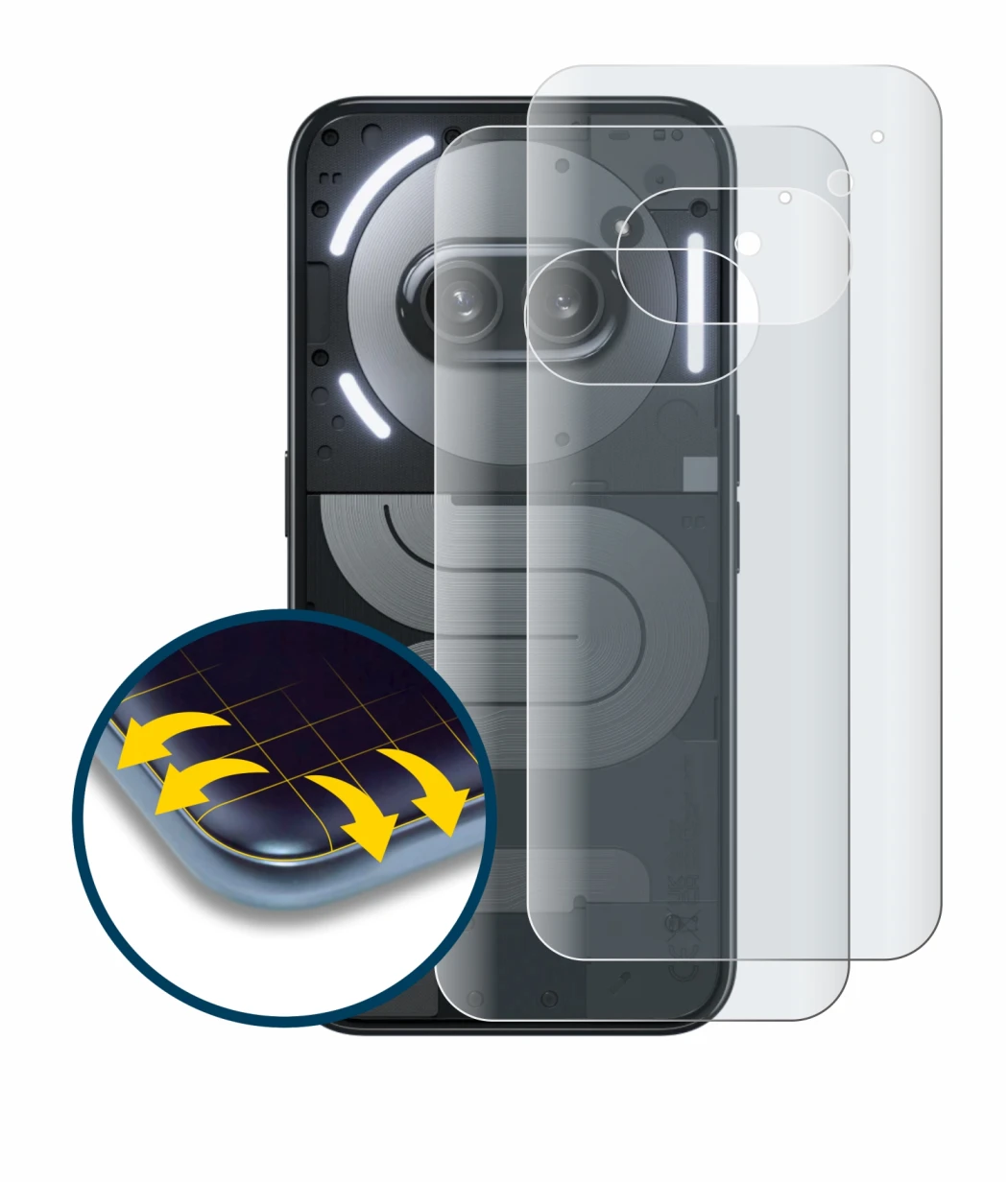 Immagine del dispositivo Nothing Phone (2a) Plus (Posteriore) con un'ampia varietà di protezioni per lo schermo.