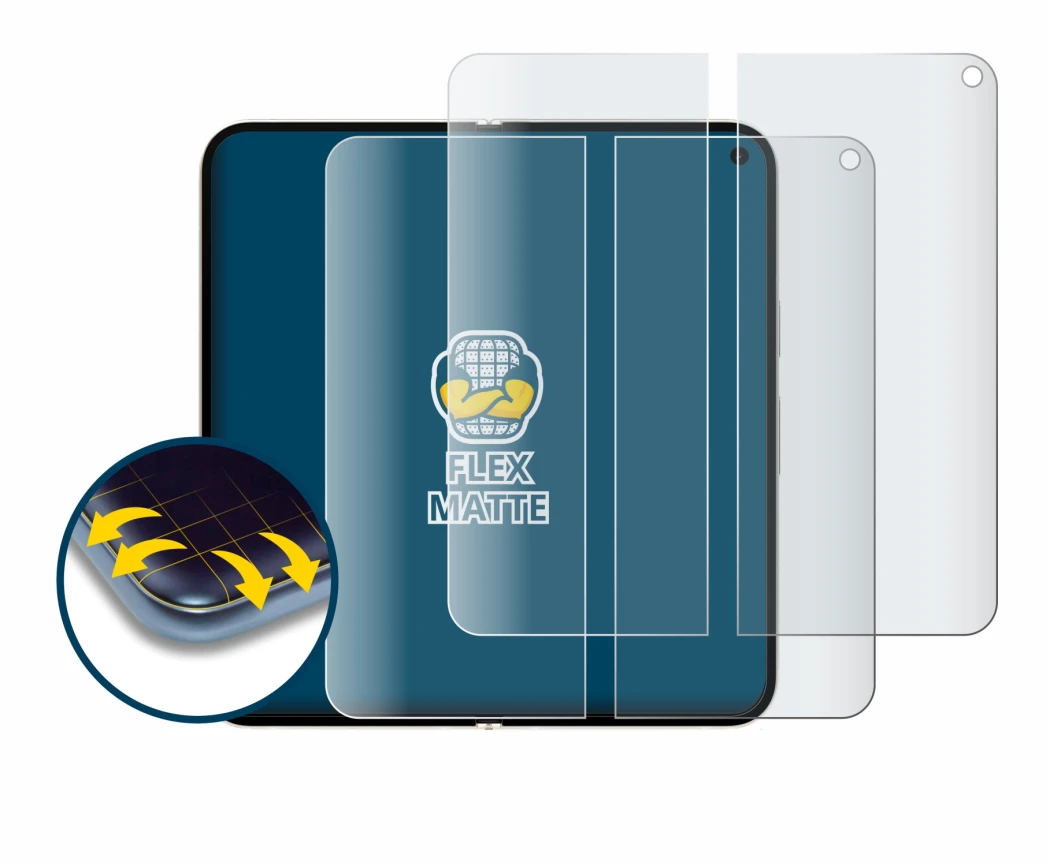 Immagine del dispositivo Google Pixel 9 Pro Fold (Display interno) con un'ampia varietà di protezioni per lo schermo.